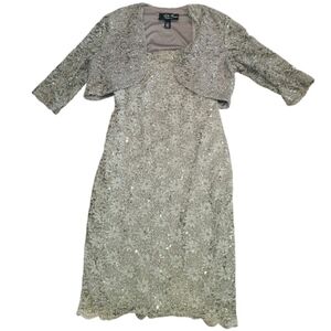 R & M Collection - Champange Lace 2 Pc- Women's Dress with Jacket Size 10